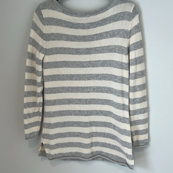 Athleta Backcountry Cashmere Gray Ivory Striped Sweater Crewneck Womens Large - Picture 13 of 16